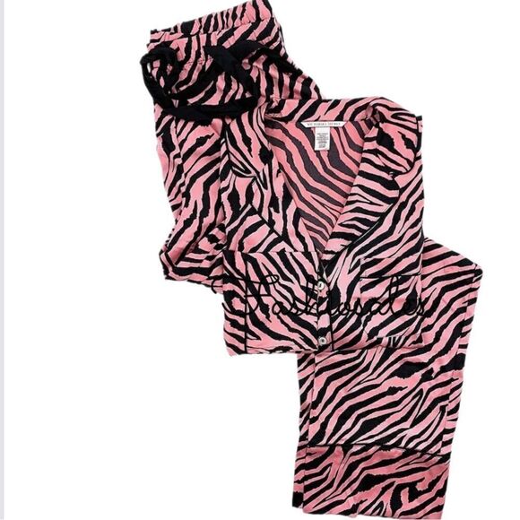 Victoria's Secret Other - Victorias Secret Animal print SATIN button down top & bottoms pant pajama set XL